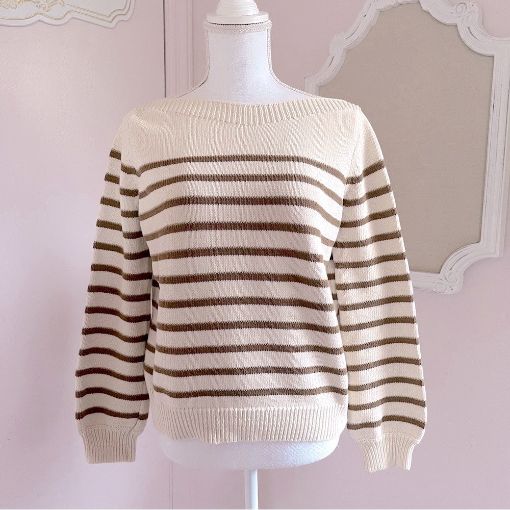 Sezane Striped Cream & Brown Sweater